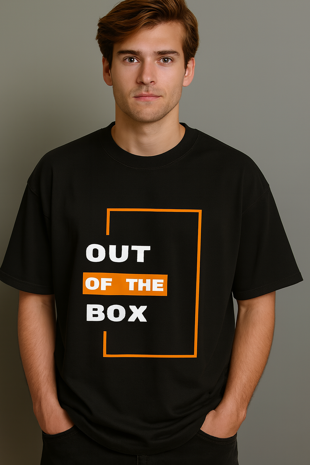 Men's Black Oversized/Loose Fit Crew Neck T-Shirt