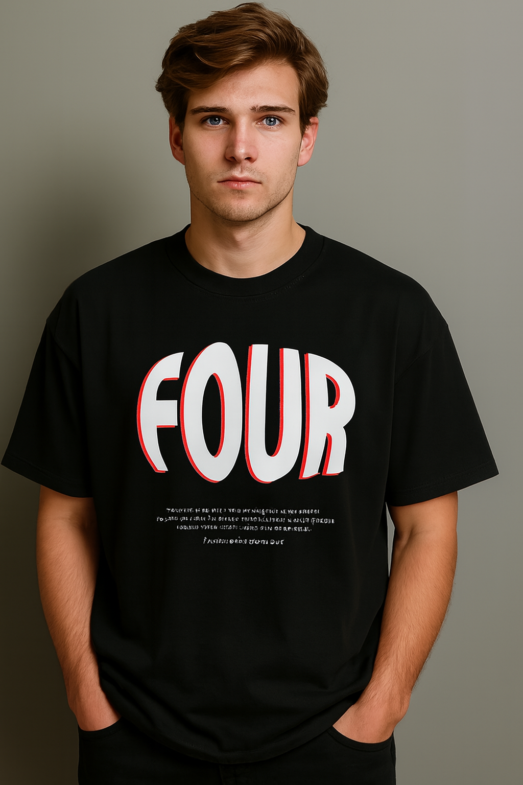 Men's Black Oversized/Loose Fit Crew Neck T-Shirt