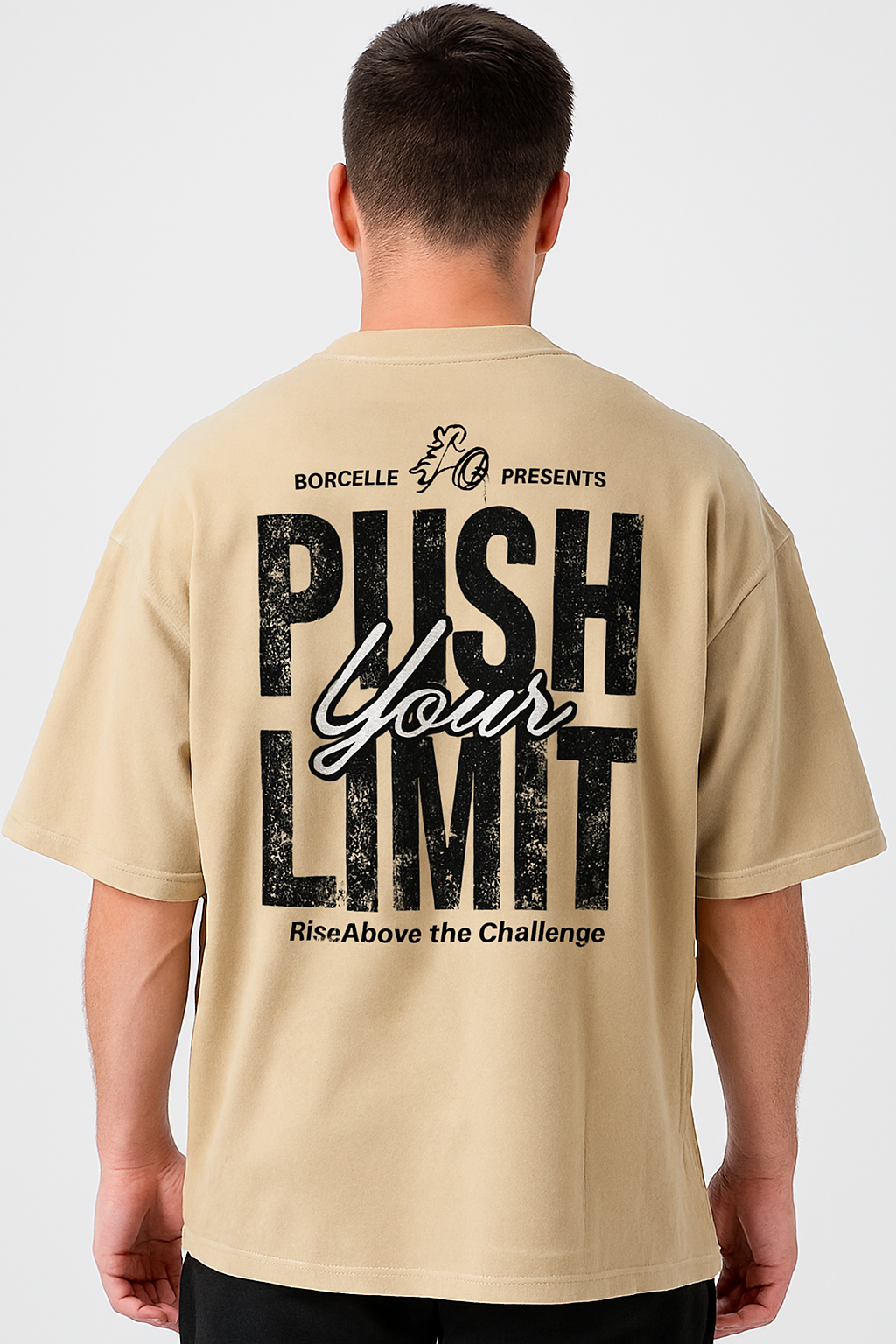 Men's Beige Oversized/Loose Fit Crew Neck T-Shirt