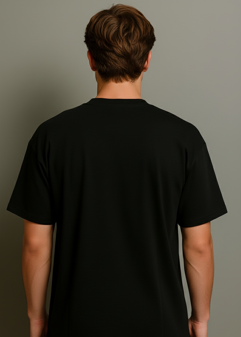 Men's Black Oversized/Loose Fit Crew Neck T-Shirt