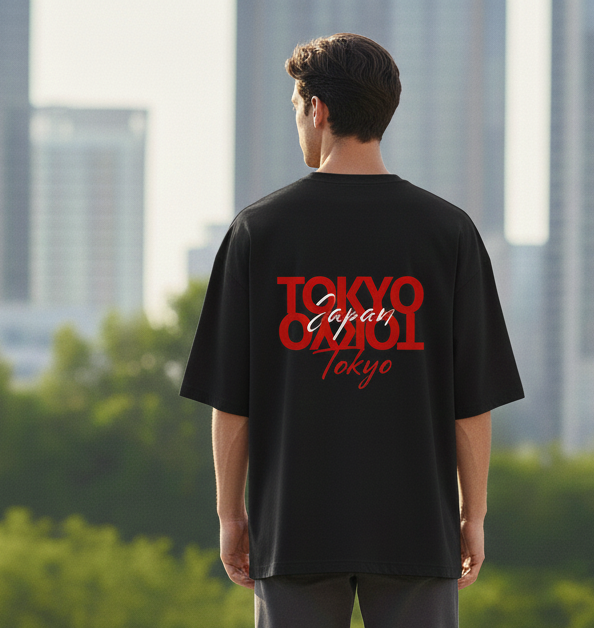 Men's Black Oversized/Loose Fit Crew Neck T-Shirt