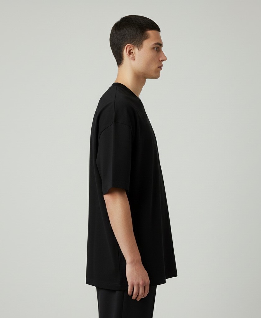 Men's Black Oversized Plain /Loose Fit Crew Neck T-Shirt